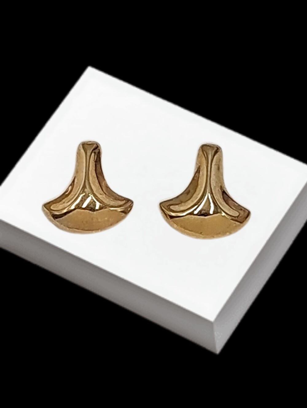 Gold Tone Abstract Flared Fan Post Earrings 0.5"